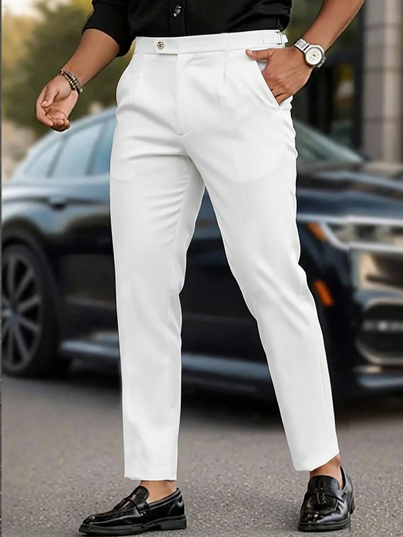 Manfinity Bizformal Pantalones casuales de negocios blancos para hombre